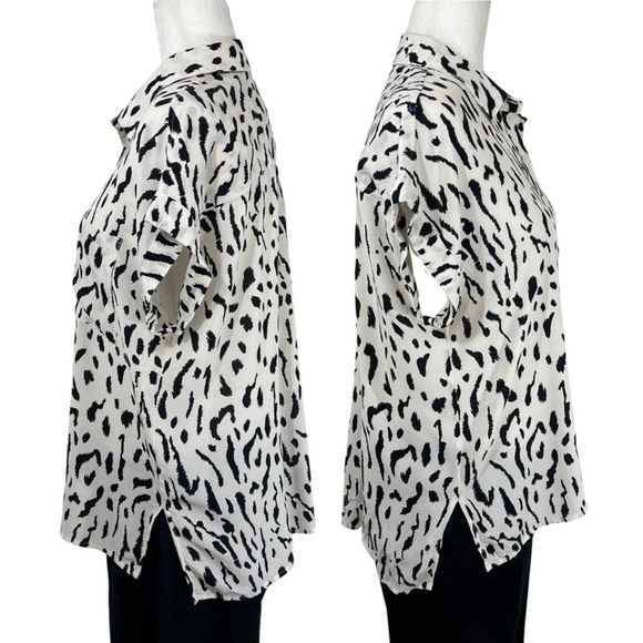 Rails Whitney Print Shirt Cheetah Blouse Short Sleeve Ivory Black M Medium - Picture 3 of 15